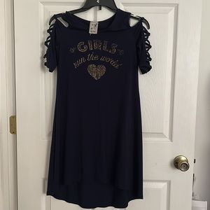 Girls Run The World Dress / Navy Blue with Gold Writing